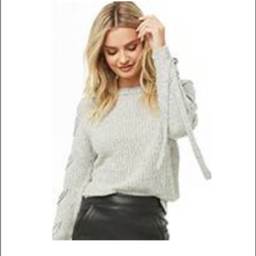 Forever21 Ribbed Lace Up Sweater Sz L